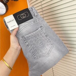 Gucci Light Gray Denim with Embossed Pocket